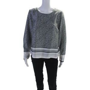 Insight Womens Abstract Print Long Sleeves Pullover Blouse White Black Size Medi